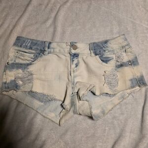 Distressed Light Blue Denim Shorts